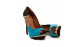 Colour Block Peep Toe Heels Insole Leather Blue